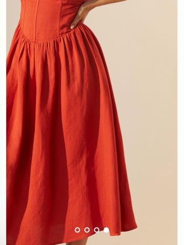 Puff Sleeve Linen Blend Midi Dress