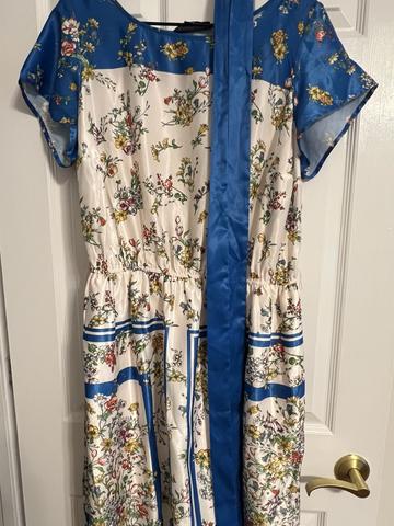 Modcloth Satin Floral and Blue Border Dress- 1x