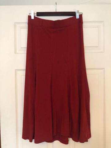Red flared midi skirt