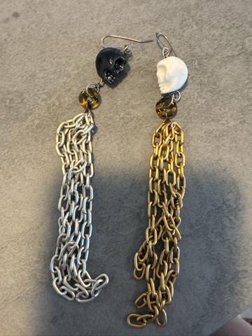 Handmade skull and chain earrings