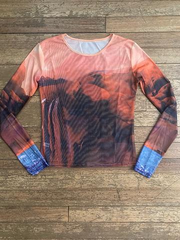 Oasis Mesh Top — Desert Sunset Motif