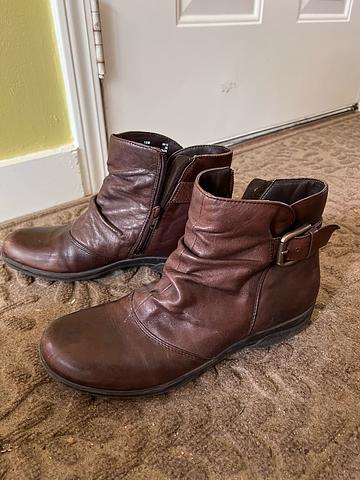 brown leather zip-up booties