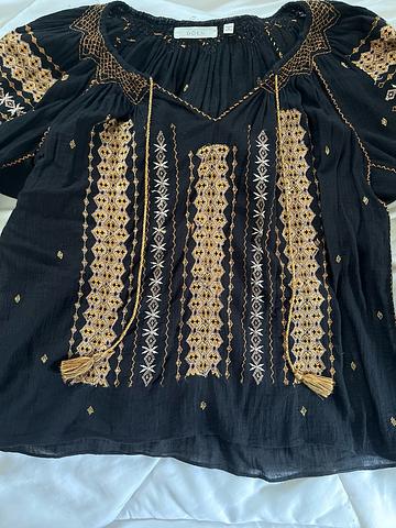 Black long sleeve embroidered top