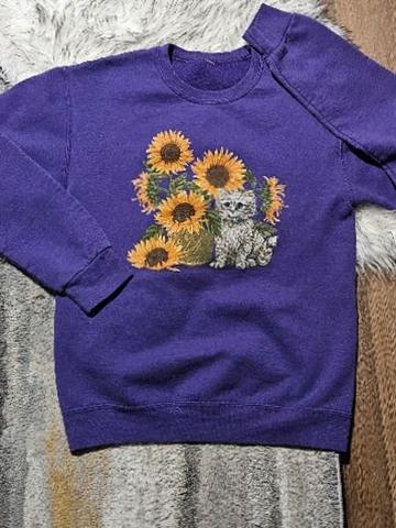 Purple cat and sunflower crewneck