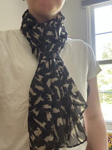 sheer black and cream cat print scarf
