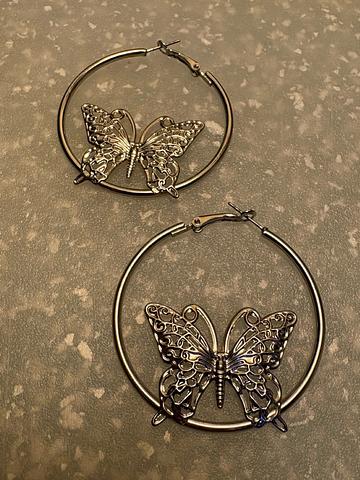 Silver Butterfly Hoop Earrings