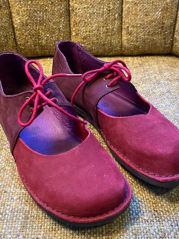 Red nubuck lace up shoes