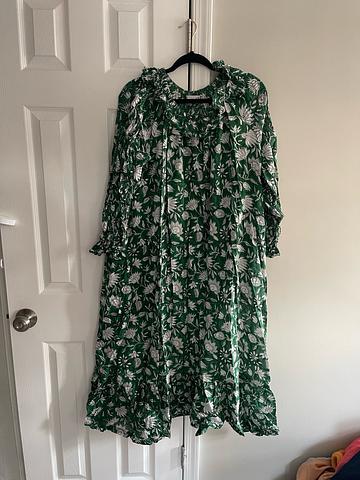 green floral ruffle dress