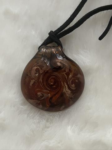 Brown/ambery Murano glass pendant with metallic swirls -not made by me