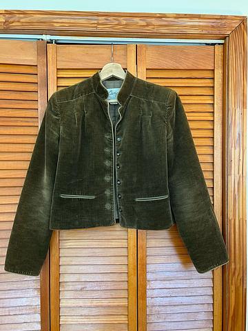 Cropped Olive Corduroy Military Inspired Jacket