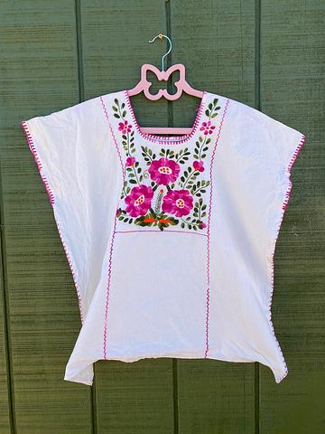 Mexican Pink Flowers Embroidered boxy Blouse