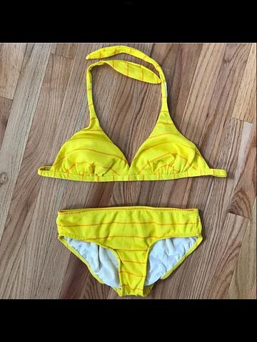 Vintage 70s Jantzen USA Made Bright Yellow Striped Bikini