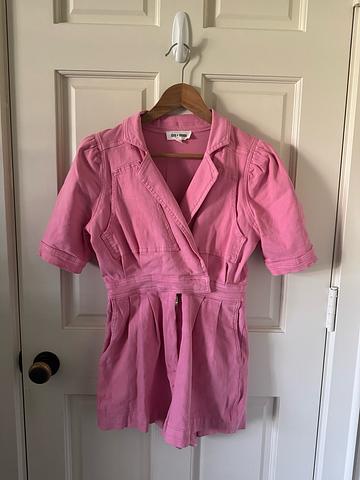 Pink denim jumpsuit romper