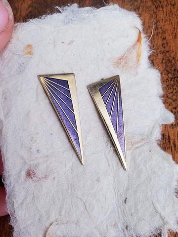 Art Deco Brass and Purple Earrings