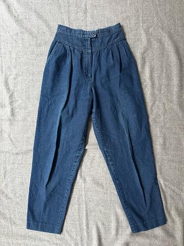 80s High Waisted Pleated Tapered Denim Pants Petite Soft Barrel Mom Jeans
