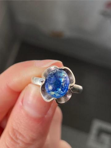 Sterling silver ring blue dichroic glass