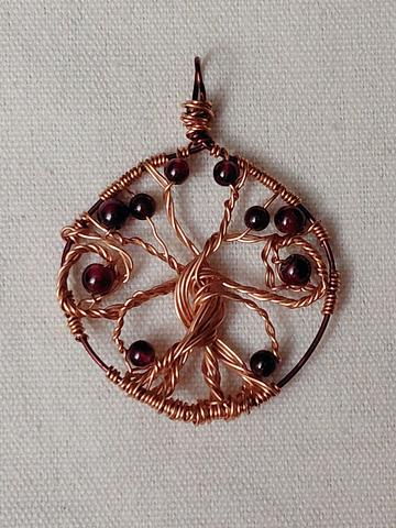 Copper and Garnet Tree of Life Pendant