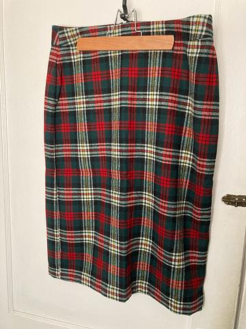Wool pencil skirt in red and green plaid