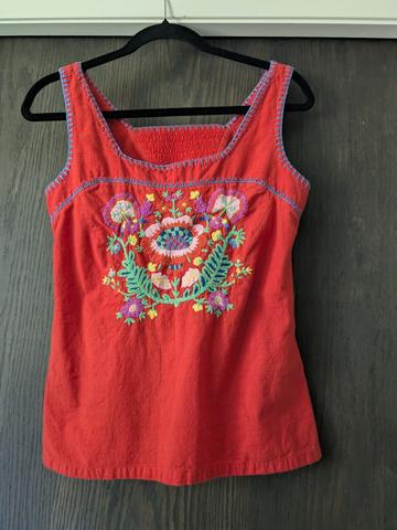 Red embroidered tank