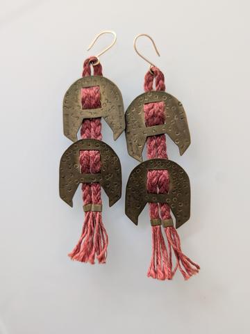 Brass and Linen Braid Earrings