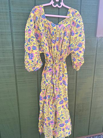 Little Tienda Block Print Yellow Floral Dress