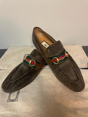 Gucci Horsebit Almond-Toe Corduroy Loafers