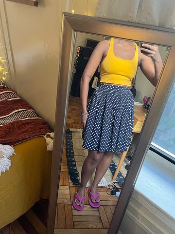 Navy and white polka dot mini skirt (fits XS-S)