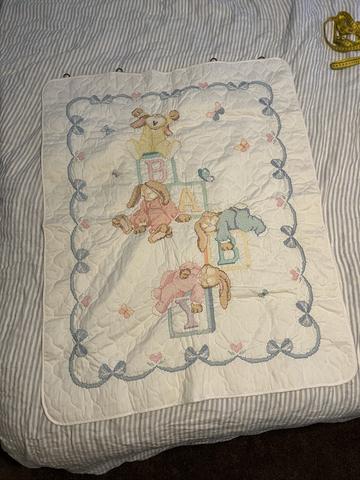 Cross Stitched Nursery Bunnies Wall Hanging