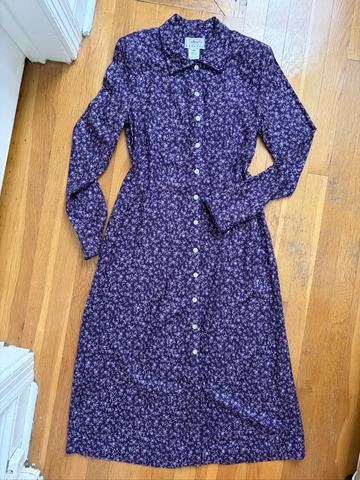 90s Rayon Purple Floral Shirtdress