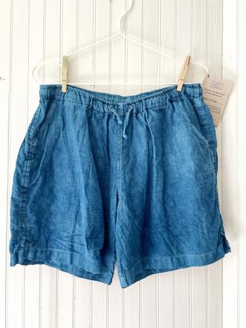 Indigo Dyed Linen Shorts