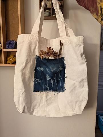 Cyanotype Patch Pocket Wildflower Market Bag