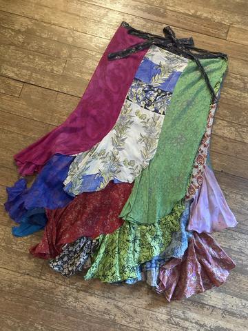 Patchwork Silk Wrap Skirt