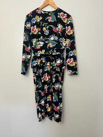 Vintage Floral Peplum Long Sleeve Dress