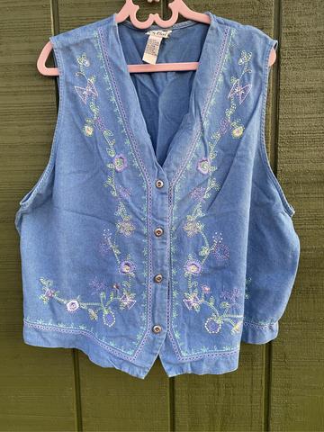 Vintage Denim Embroidered Vest