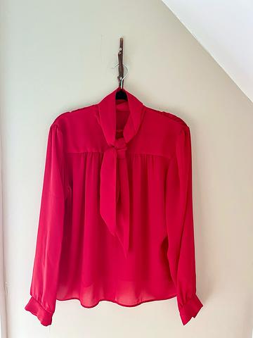 Red chiffon ascot collar blouse