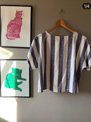 Black Crane Boat Neck, Wide Stripe Top, XS