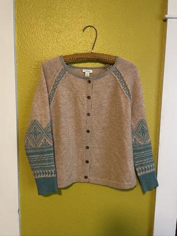 Beige and turquoise wool sweater