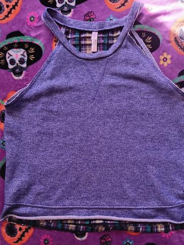 Upcycled purple/plaid tank top