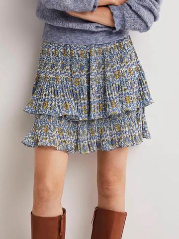 Boden Plisse Tiered Skater Skirt