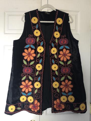 Embroidered Velvet Appliqué Vest / Waistcoat