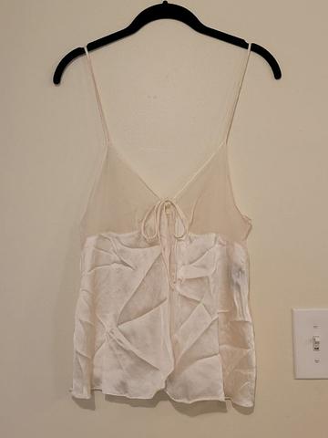 silk tank top with sheer detail and tie front