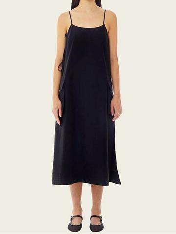 Black Dress with Side Ties and Cargo Pockets