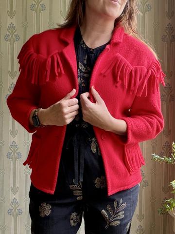 western fringed red fleece jacket