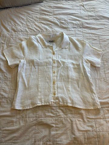 petite white linen button down blouse