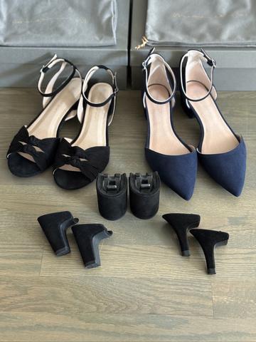 Mime et Moi Convertible Heels Bundle - Black Sandals, Navy Flats, 3 pairs of heels