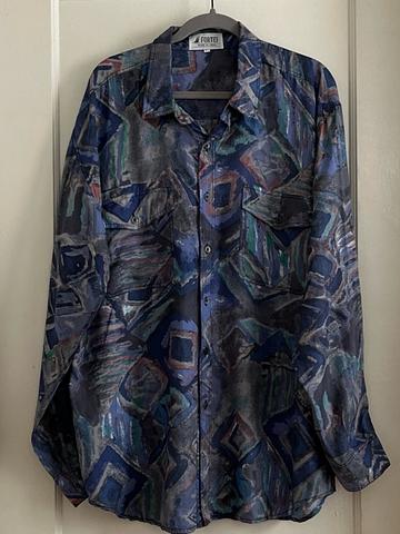 90s Silk Button Down Patterned Shirt