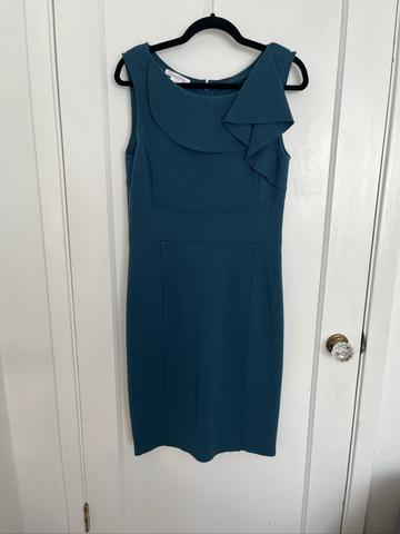 Structured Teal Wool-blend Dress