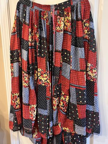 Patchwork Pattern cotton gauze maxi skirt