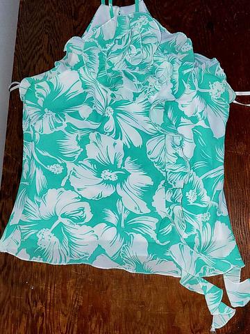 Early 2000s Floral Applique Tropical Print Razorback Blouse Top