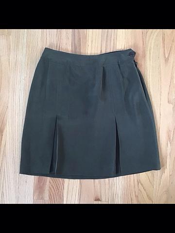 Vintage 90s Jones New York Loden Green Silk Box Pleat Skirt (moms closet clean-out)